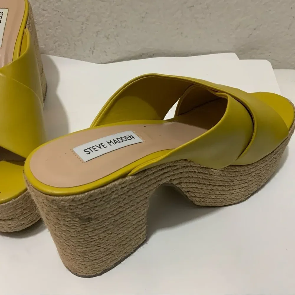 Steve Madden size 9 yellow Tan espadrille platform sandals leather